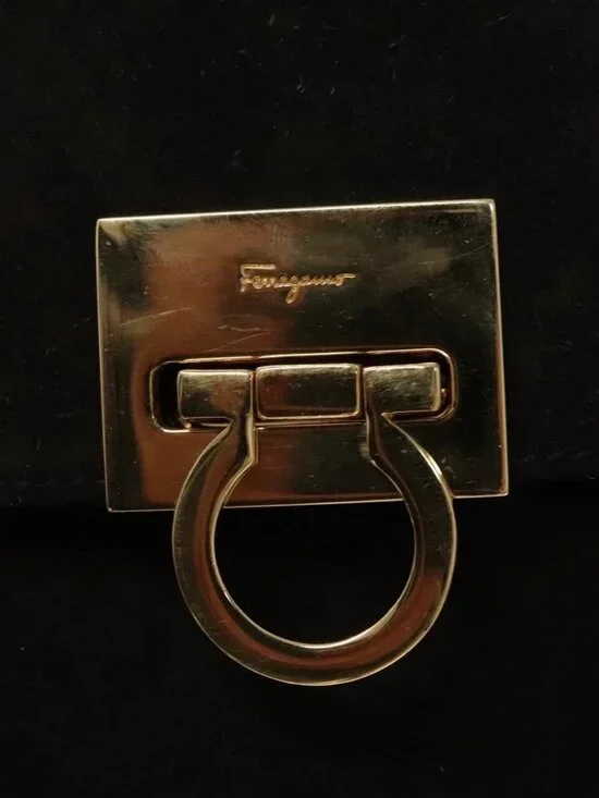 Salvatore Ferragamo Gancini Hand Bag Suede 2way Black Gold Auth BA2414 - Picture 12 of 16